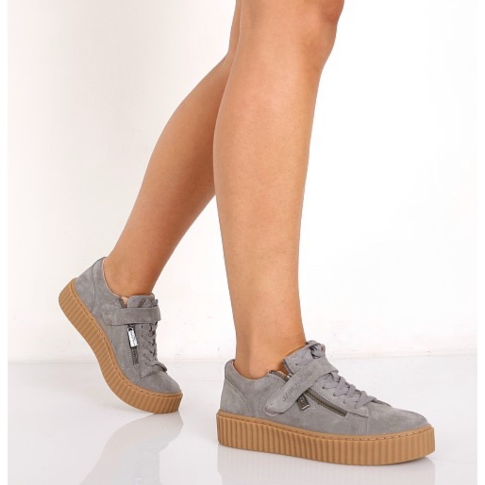 Gray Suede Platform Sneakers